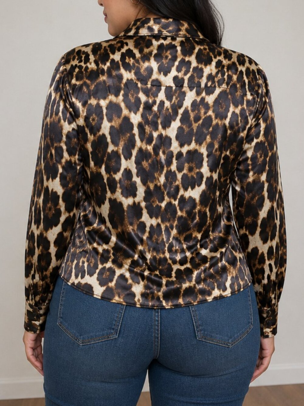 ZARA Leopard Print Satin Ruched Front Blouse Brown Black Long Sleeve Size Large - Picture 4 of 6